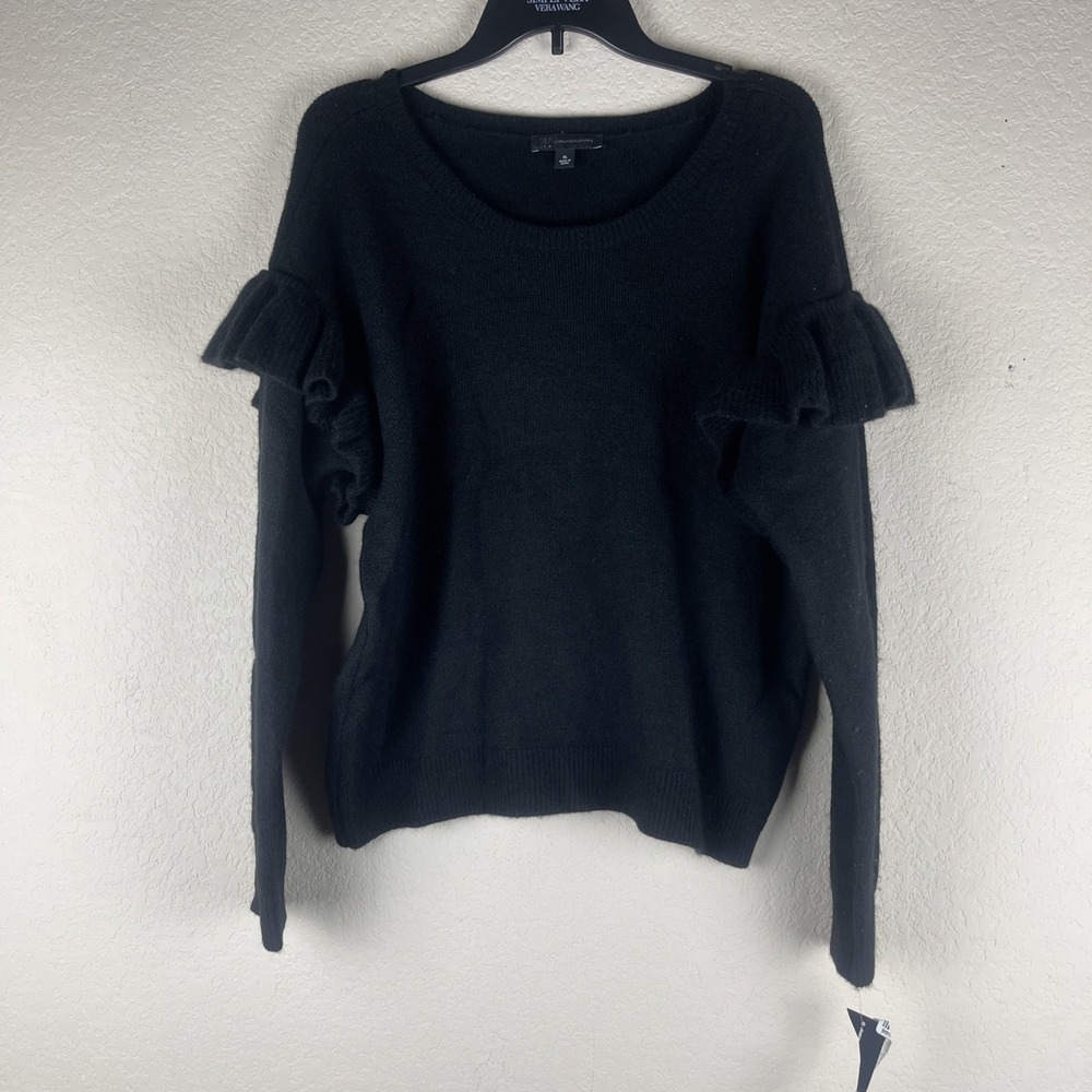 INC International Concepts Women's XL Black Ruffle Long Sleeve Knit Sweater